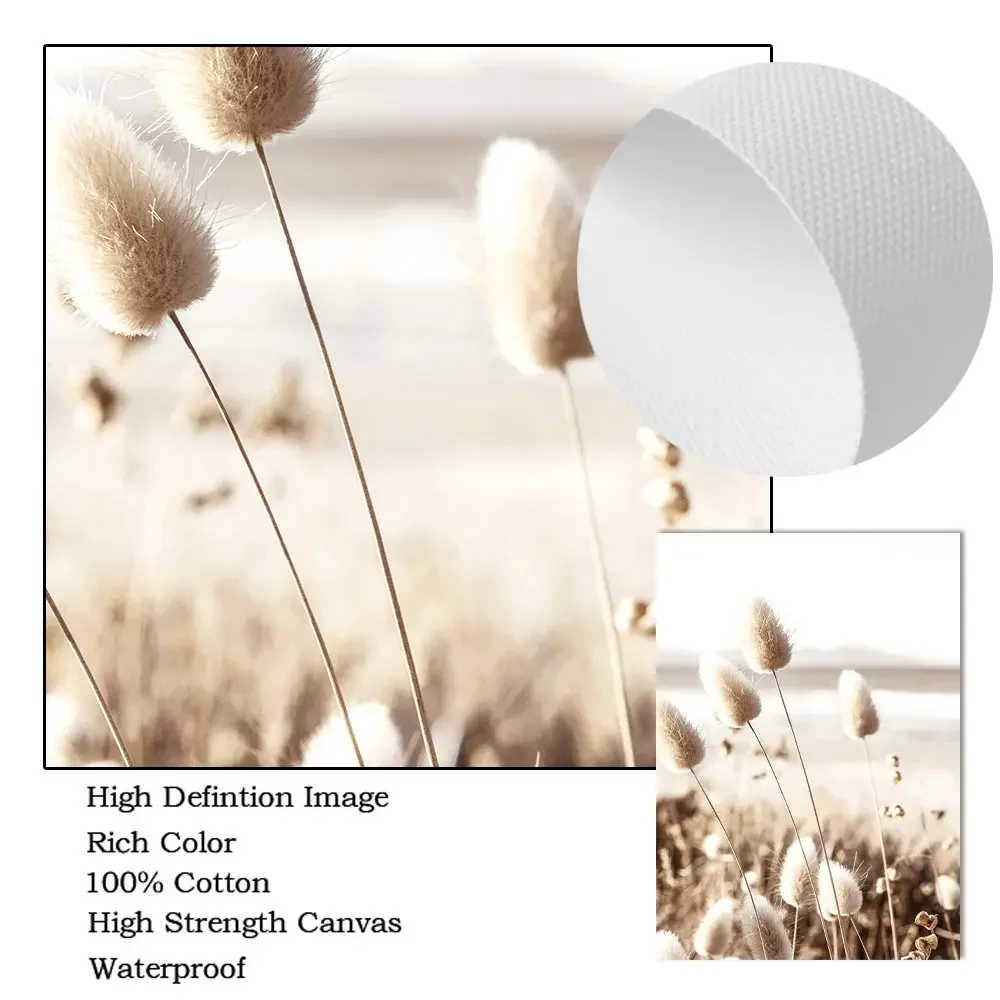 Beige Flower Grass Landscape Canvas Painting Dandelion Reed Wall Art Beach Scenery Posters And Prints Pictures Living Room Decor