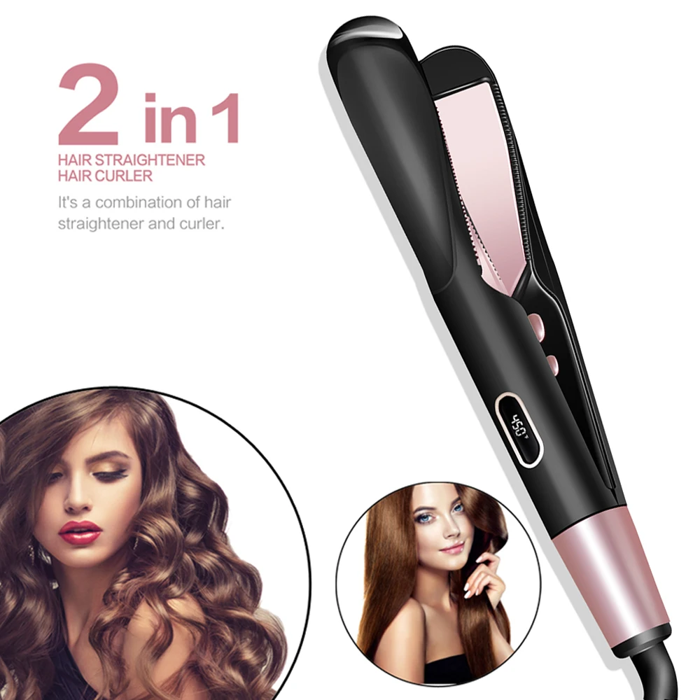 

2-In-1 Hair Straighteners and Hair Curler Flat Iron Straightening Curling Iron Ceramic Coated Plates Hair Crimper Curling Wand