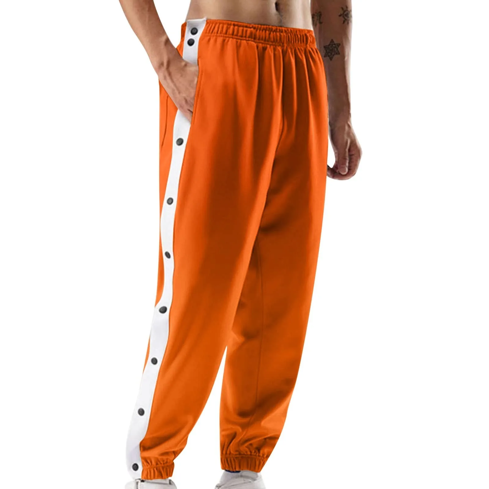 

Mens Pants Athletic Joggers With Side Taping And Buttons Trousers Cargo Pants Mens Basketball Long Pants pantalones hombre