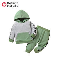 patpat 2pcs sweatshirt young children baby boy clothes overalls kids letter print 100 cotton set for little boys