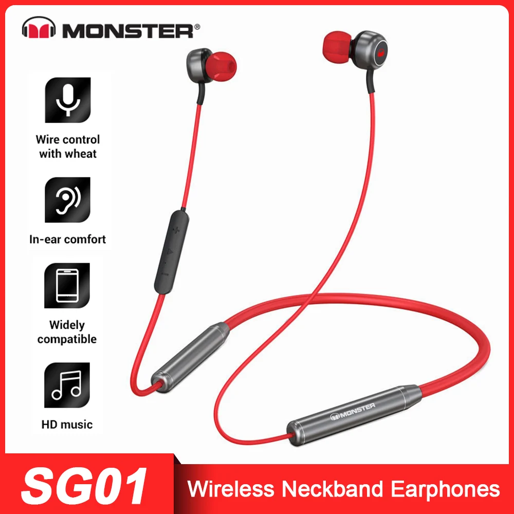 

Беспроводные наушники Monster SG01 с шейным ободом, музыкальные игровые двухрежимные Hi-Fi стерео Спортивные Bluetooth-совместимые наушники-вкладыши с...