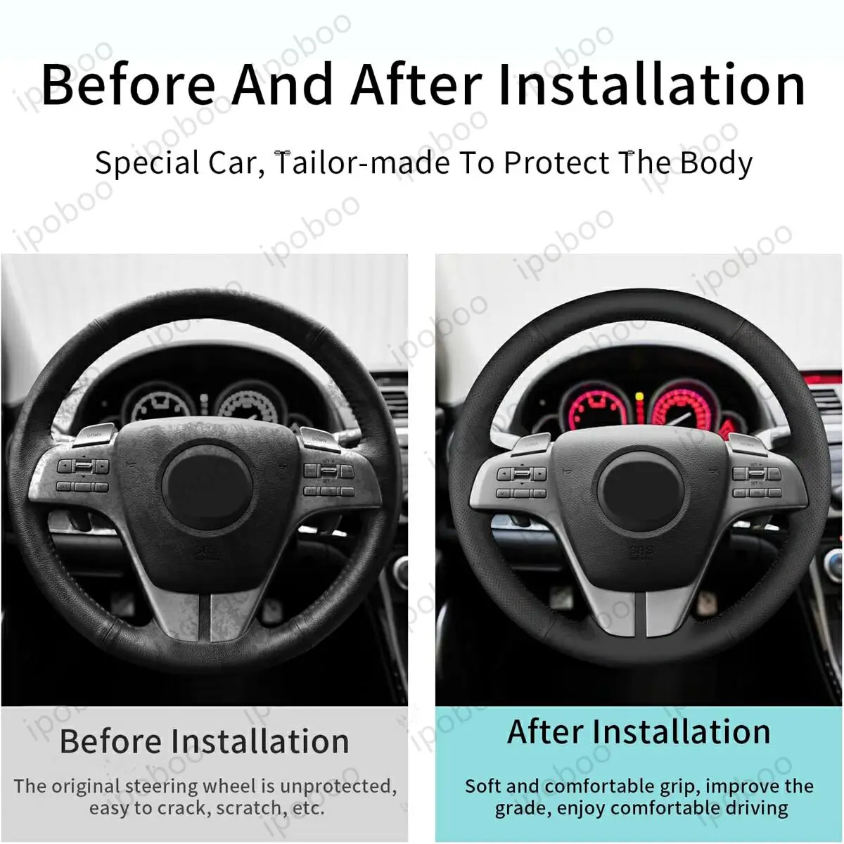 Фото Чехол на руль ручной работы для Mazda 6 SAP Wagon 2009, 6 SAP 20096 Wagon 2008, 6 Sedan 2008, 6 Hatchback 2008 №4