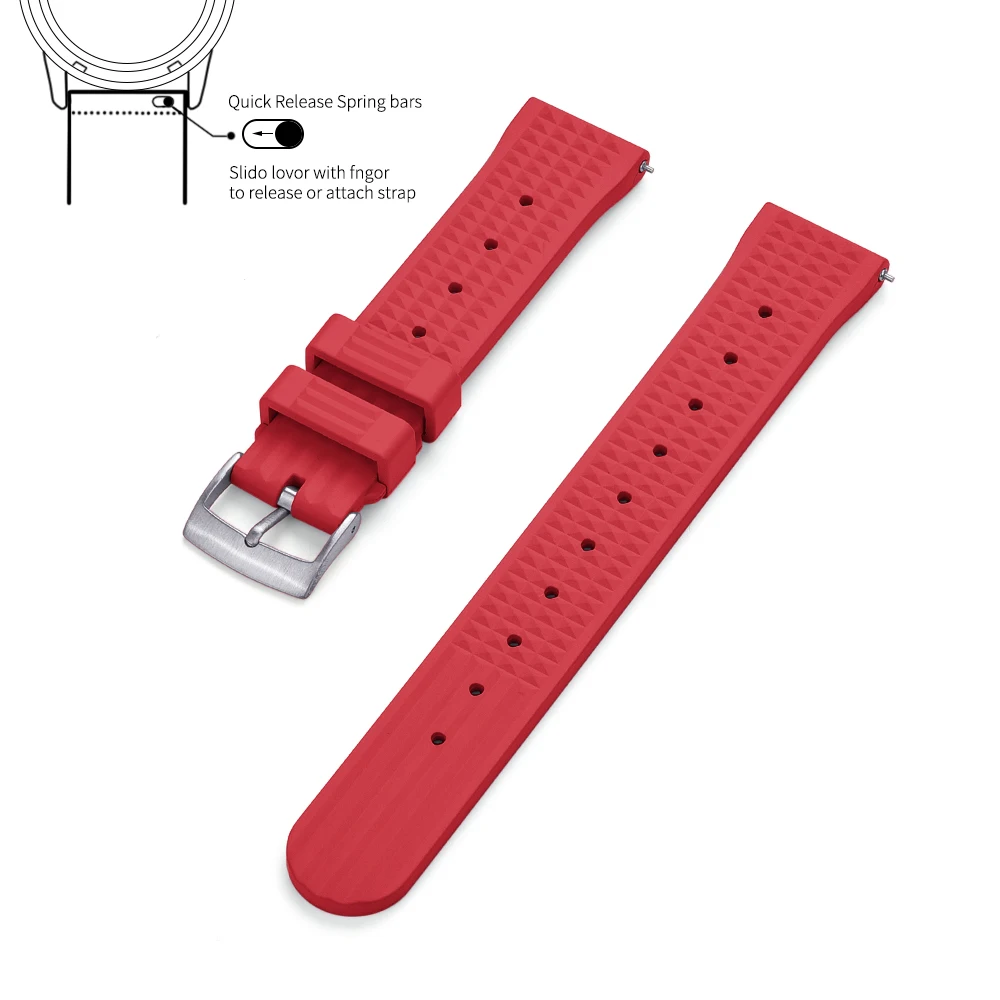 

Premium Grade 20mm 22mm Fluoro Rubber Waffle Strap Quick Release FKM Watch Band For Men's Diving Watches Replacement Watchbands