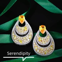 2022 trendy baroque style big water drop dangle earrings for women fresh bright yellow cz female wedding party accessories