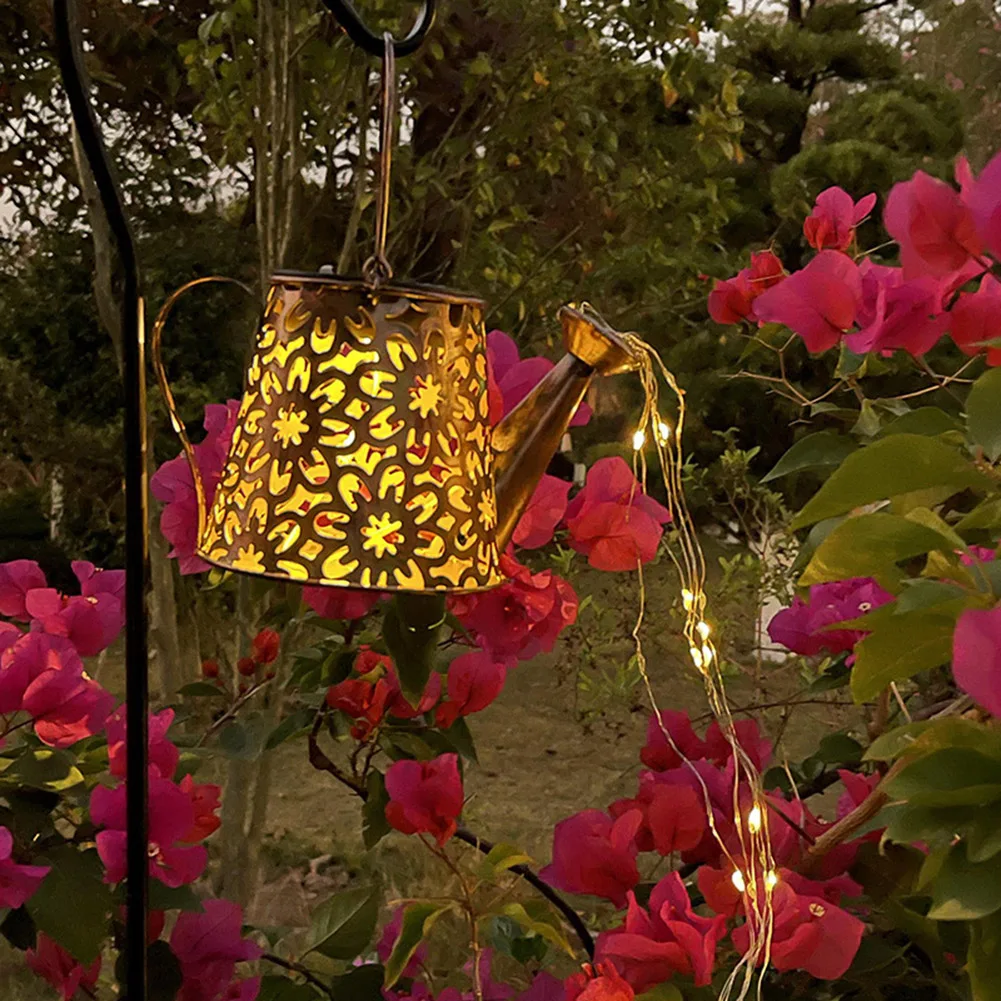 

LED Solar Powered Shower Watering Can String Lamp Garden Art Metal Iron Water Sprinkle Kettle Light Outdoor Landscape Decoration