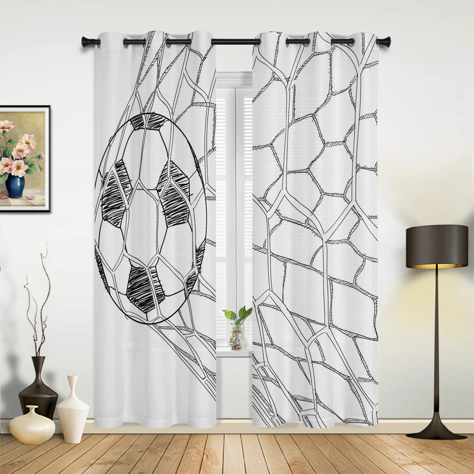 

Soccer Football Net Sketch Curtains for Bedroom Living Room Drapes Kitchen Children's Room Window Curtain Modern Home Decor