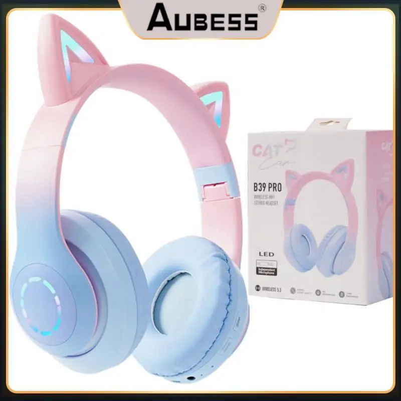 

Foldable Wireless Headphone Stereo Wired Earphone With Mic Tws Cat Ears Headset Phone Headsets Gaming Music Earbuds