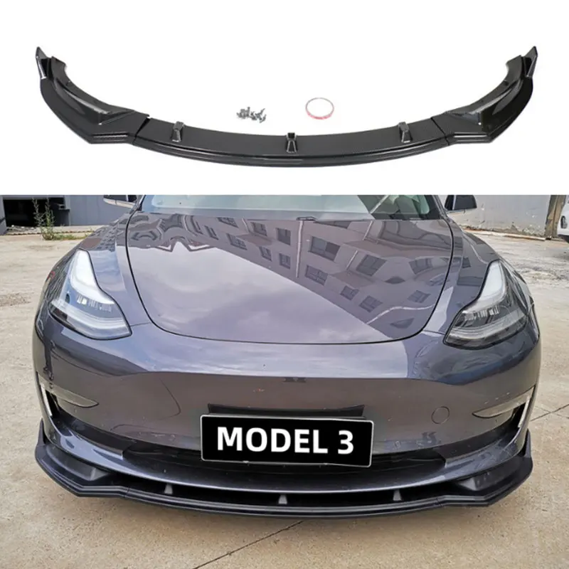 

Сепаратор для переднего бампера, комплект для тела, сепаратор для губ передней утки для Tesla model 3 2017 -2021, трехступенчатый АБС-пластик, углеродн...