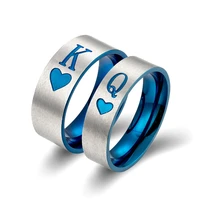 megin d stainless steel titanium king queen k q love heart couple matching blue rings for men women couple gift fashion jewelry
