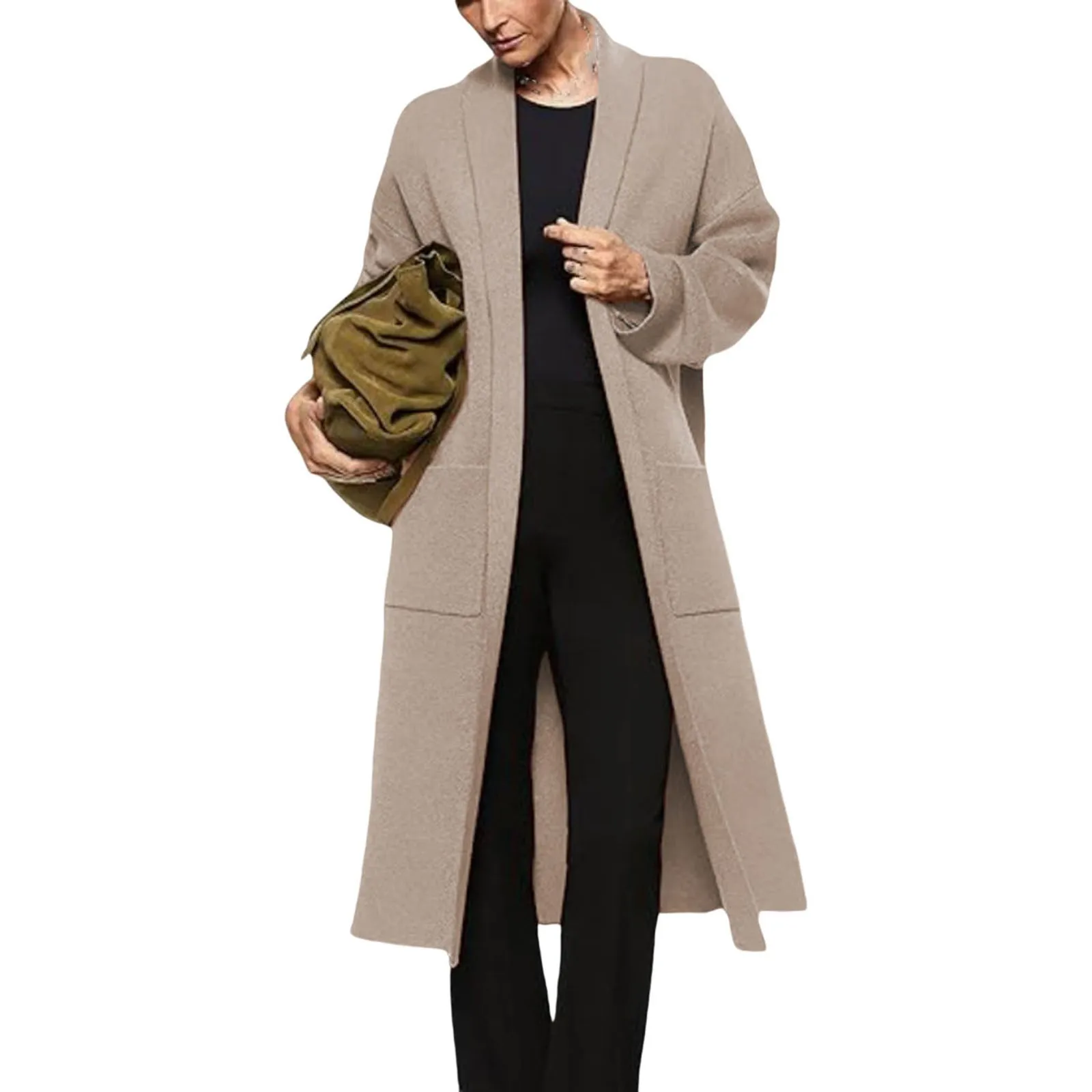 Женский однотонный Повседневный длинный кардиган с длинными рукавами на осень и