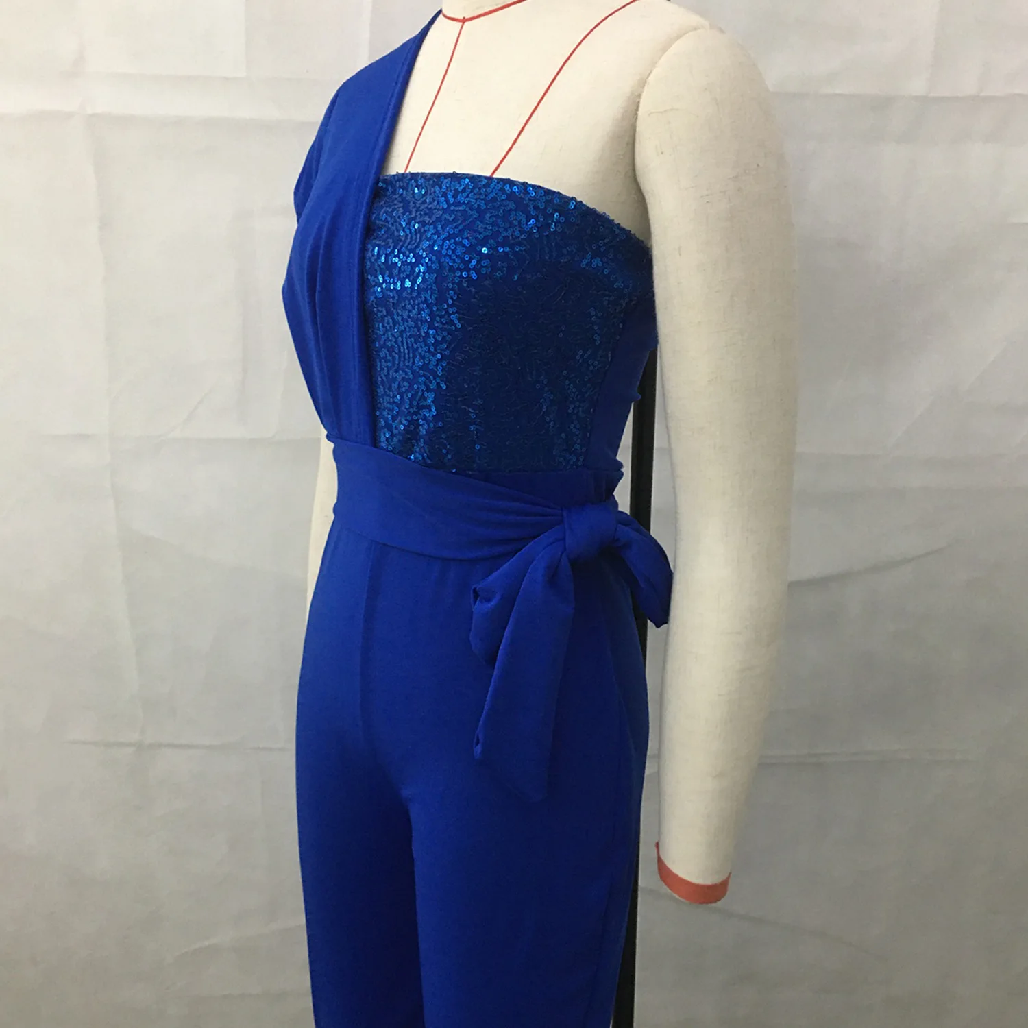 Women's Jumpsuit 2023 Summer New Sleeveless Stitching Solid Color Slim Belt Decorated Sequin Jumpsuit Female