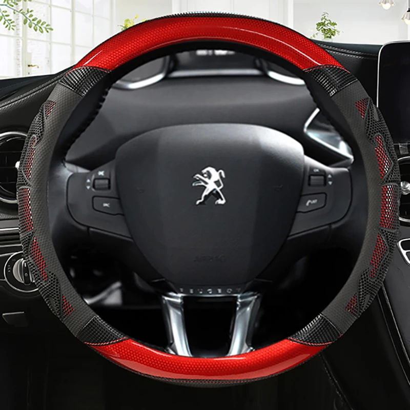 

For Peugeot 208 2012~2018 Car Steering Wheel Cover Carbon Fibre + PU Leather High Quality Auto Accessories interior