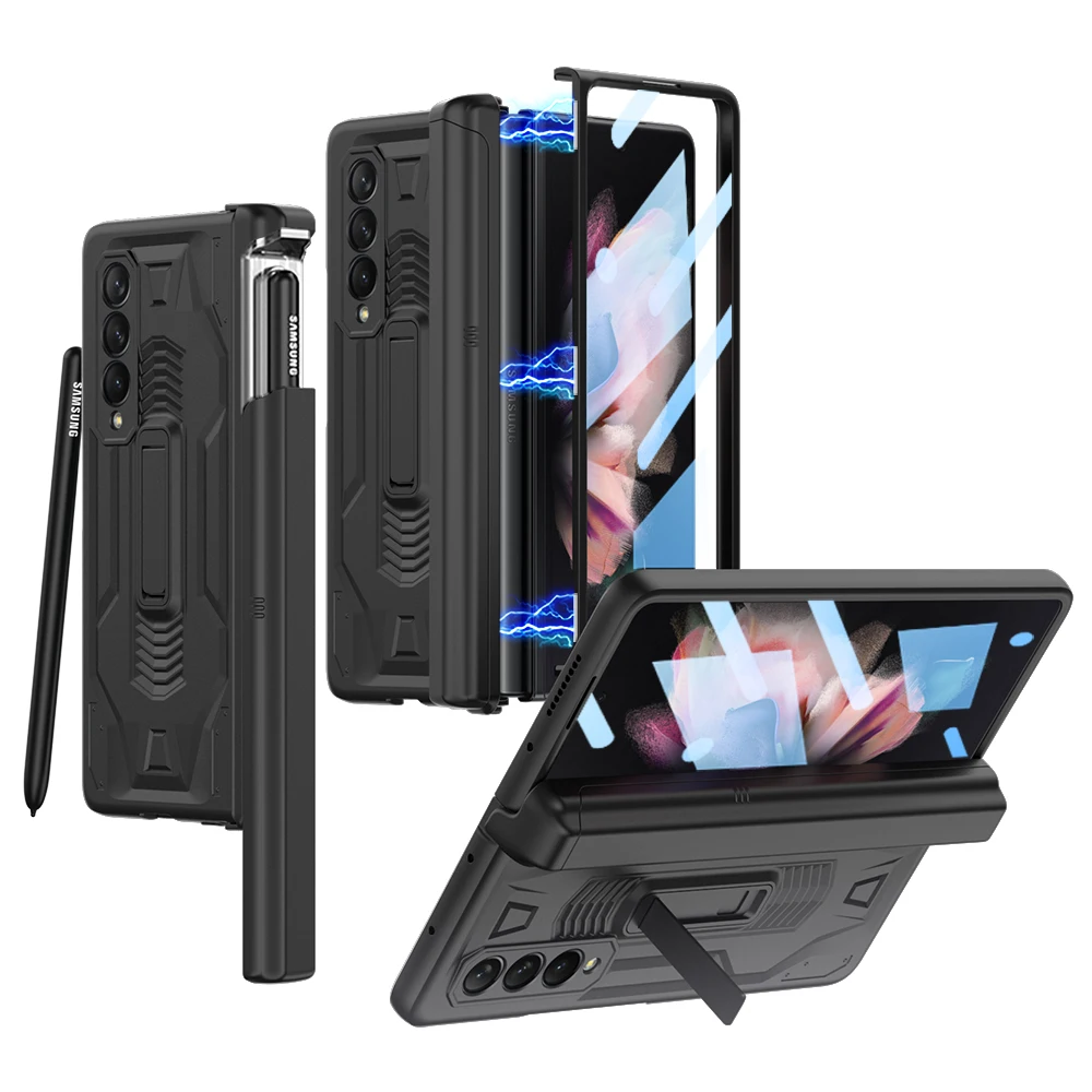 

Hinge Case for Samsung Galaxy Z Fold 3 5G Fold3 Cover Armor Shockproof Stand Holder Protective Shell with S Pen Slot Screen Film