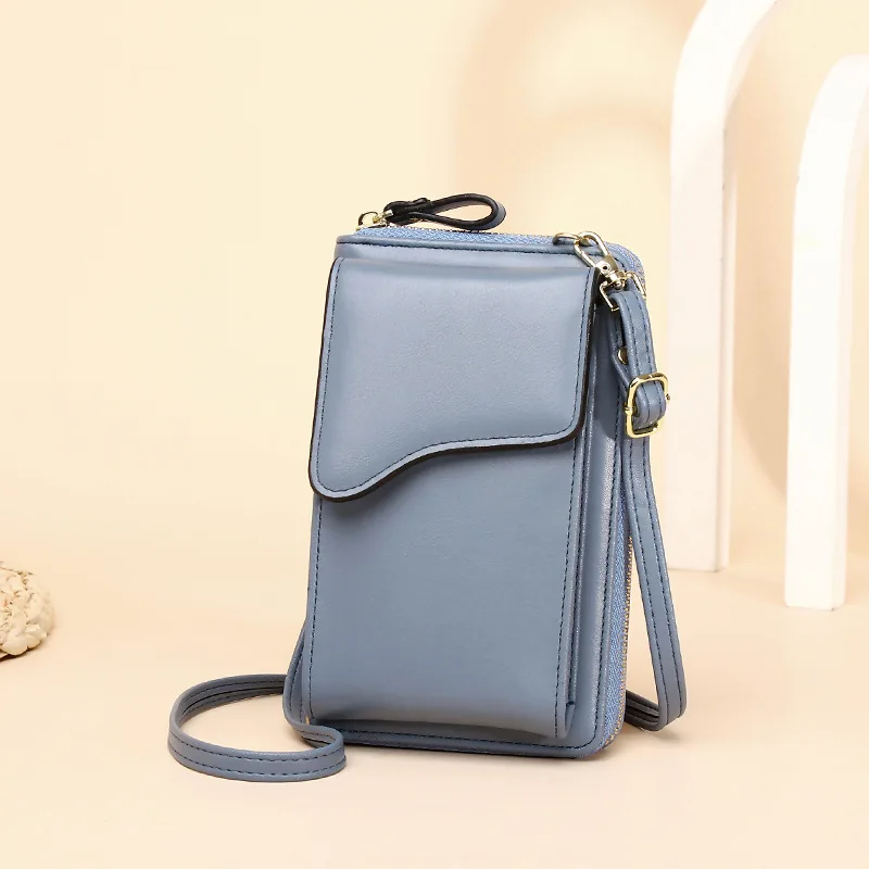 

Creative PU Mobile Phone Bag New Fashion Single Shoulder Messenger Bags Large Capacity Women's Long Purse Solid Color