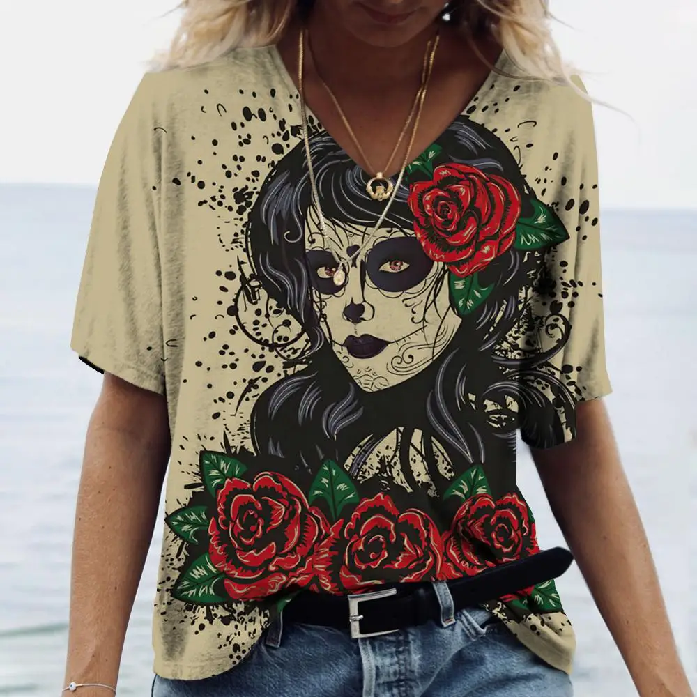 

Женская футболка с коротким рукавом, V-образным вырезом и 3D-принтом