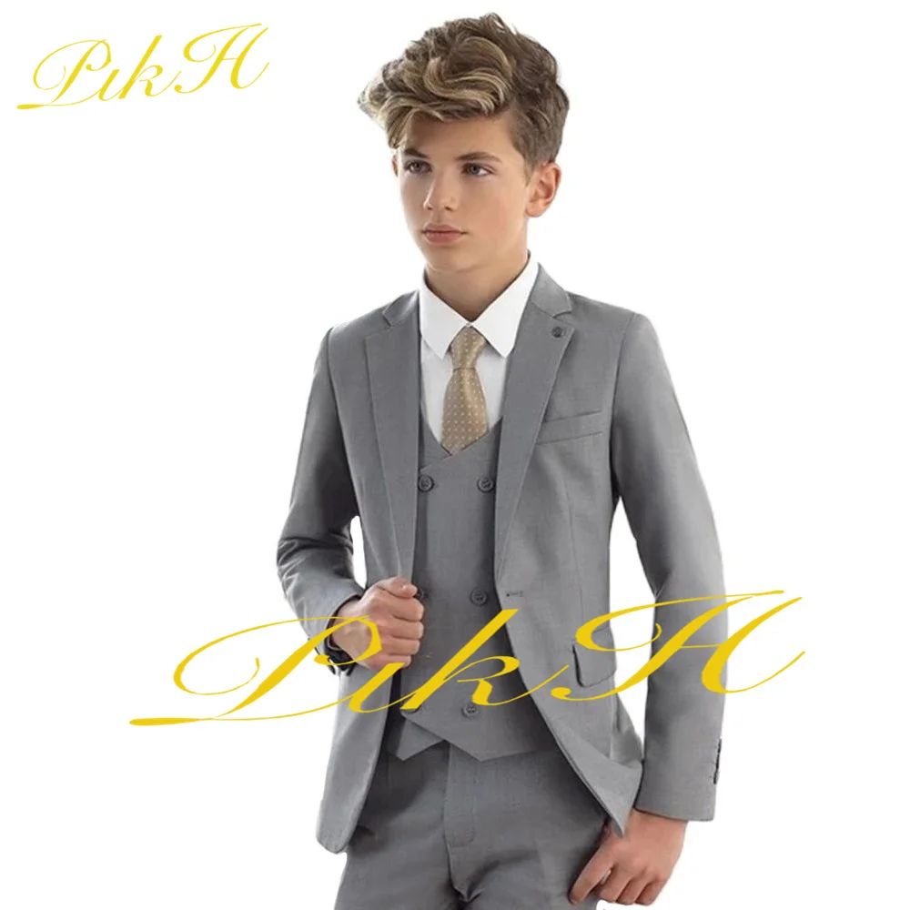 Gray Suit For Boys Formal Party Jacket Pants Vest Three Piece 3-16 Years Old Wedding Tuxedo Kids Blazer Child Set