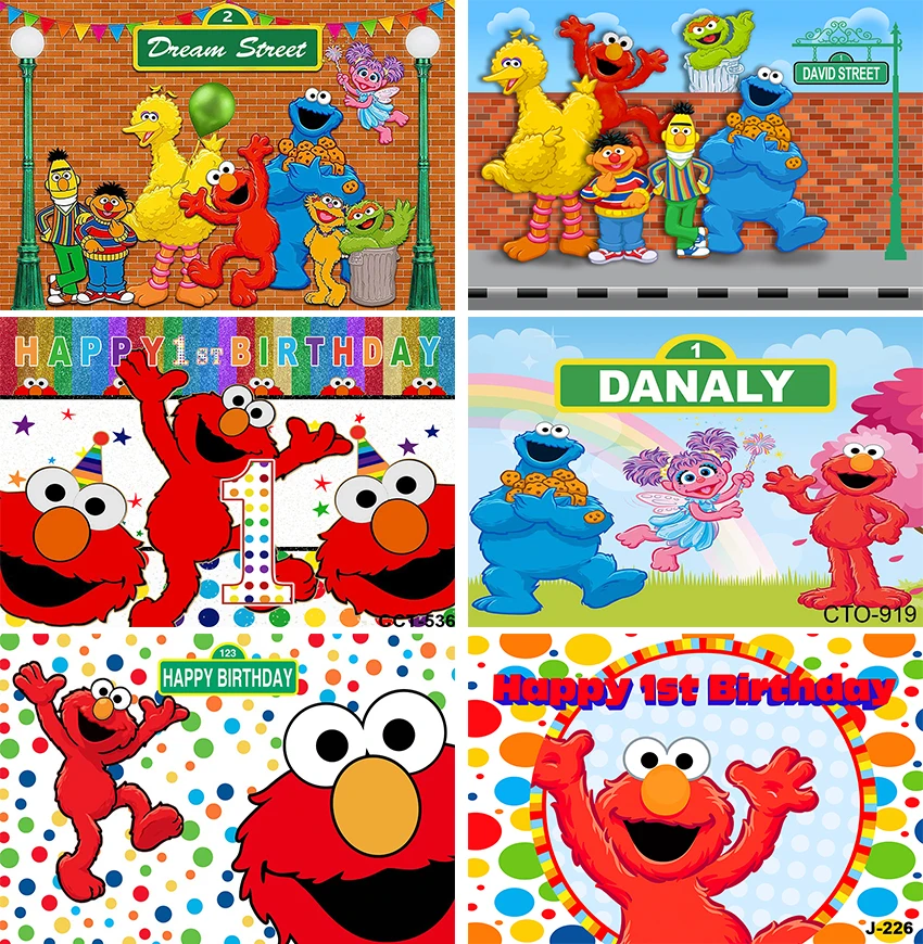 

Sesame Street Backdrop Kids Birthday Party Background Red Elmo Toy Dolly Dots Vinyl Banner Photography Studios Props