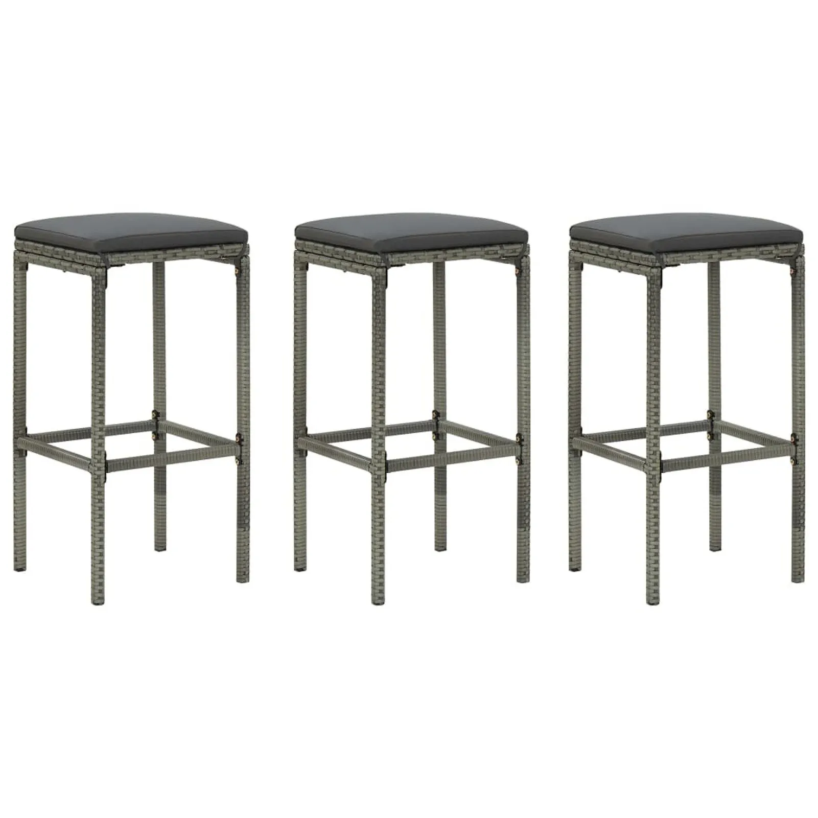 

Bar Stools with Cushions 3 pcs Gray Poly Rattan