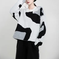 womens milky white knitted sweater korean street aesthetics thick clothes spring and autumn cute loose sweater women retro crop