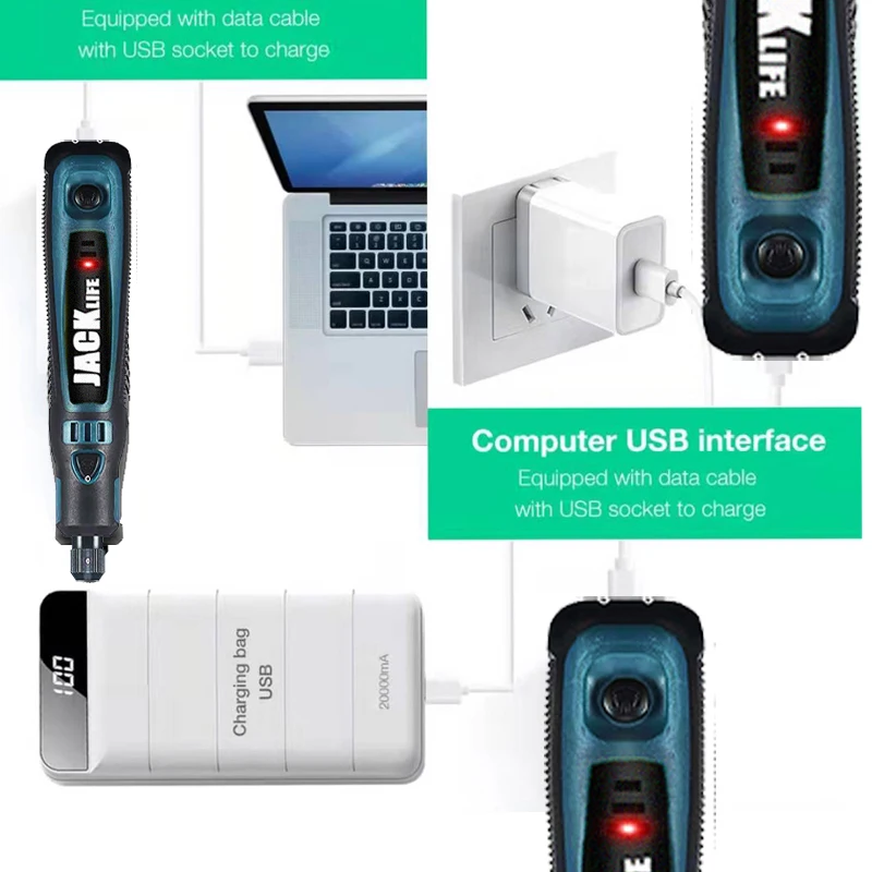 Фото Беспроводной вращающийся USB-инструмент, мини-дрель для работ по дереву и гравировки №4