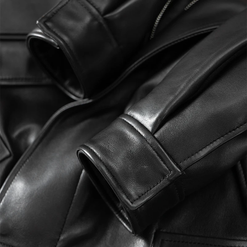 2022 New Genuine Leather Jacket Women  Sheepskin  Zipper  High Street  Pockets  Autumn/Winter Wool Collar Detachable