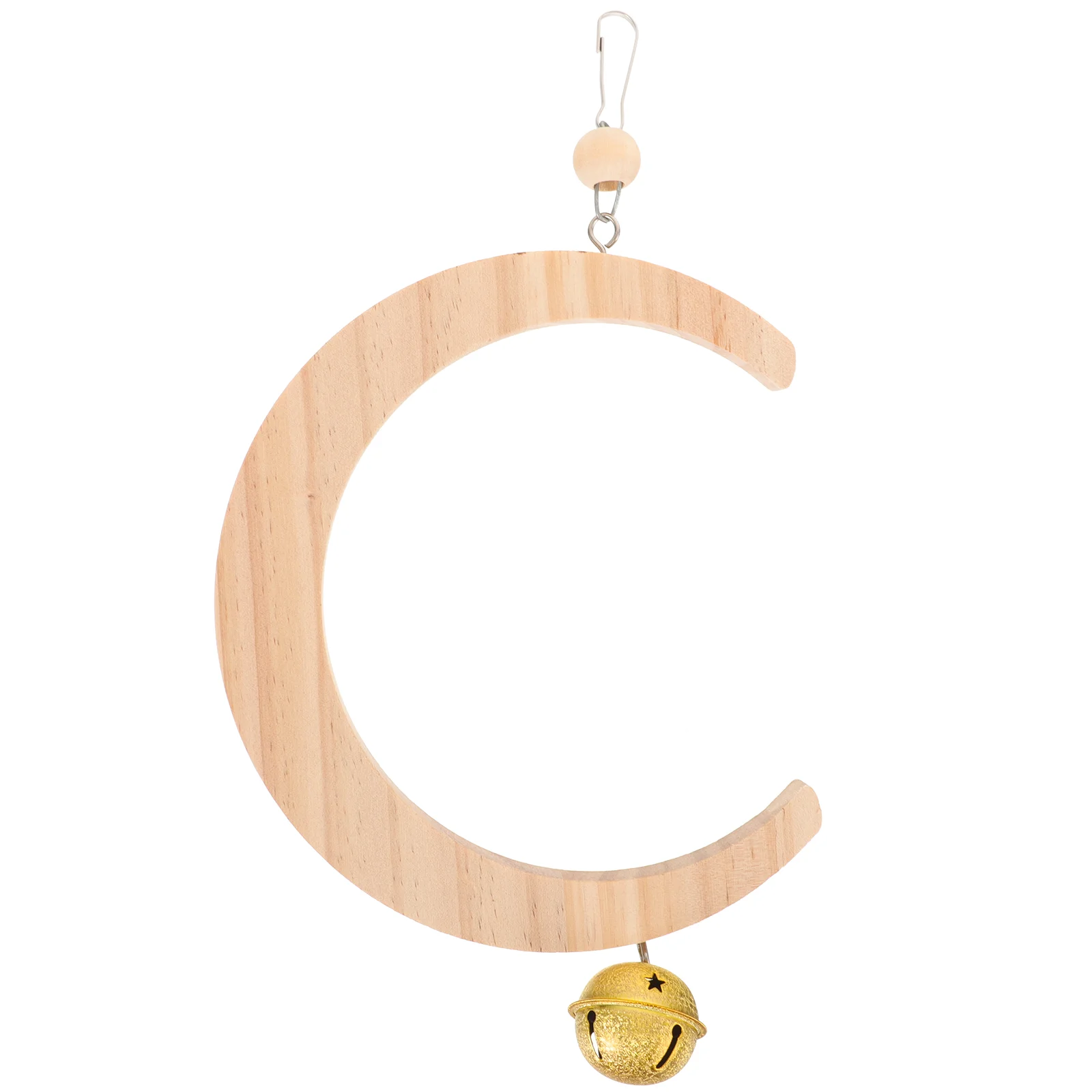 

With Bell Creative Wooden Moon Shaped Bird Play Stand Bird Rope Perch Parrot Swing Toy Bird Branch Suspending Parrot Toy