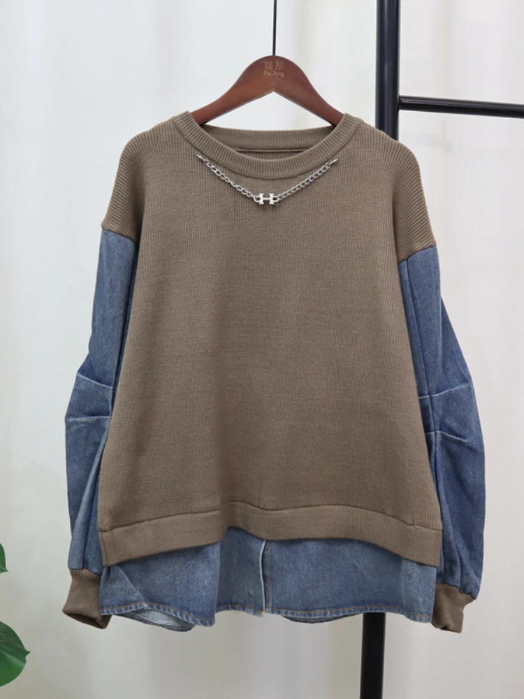 Осень-зима новый американский джинсовый трикотаж Y2K топ модный дизайн свободный