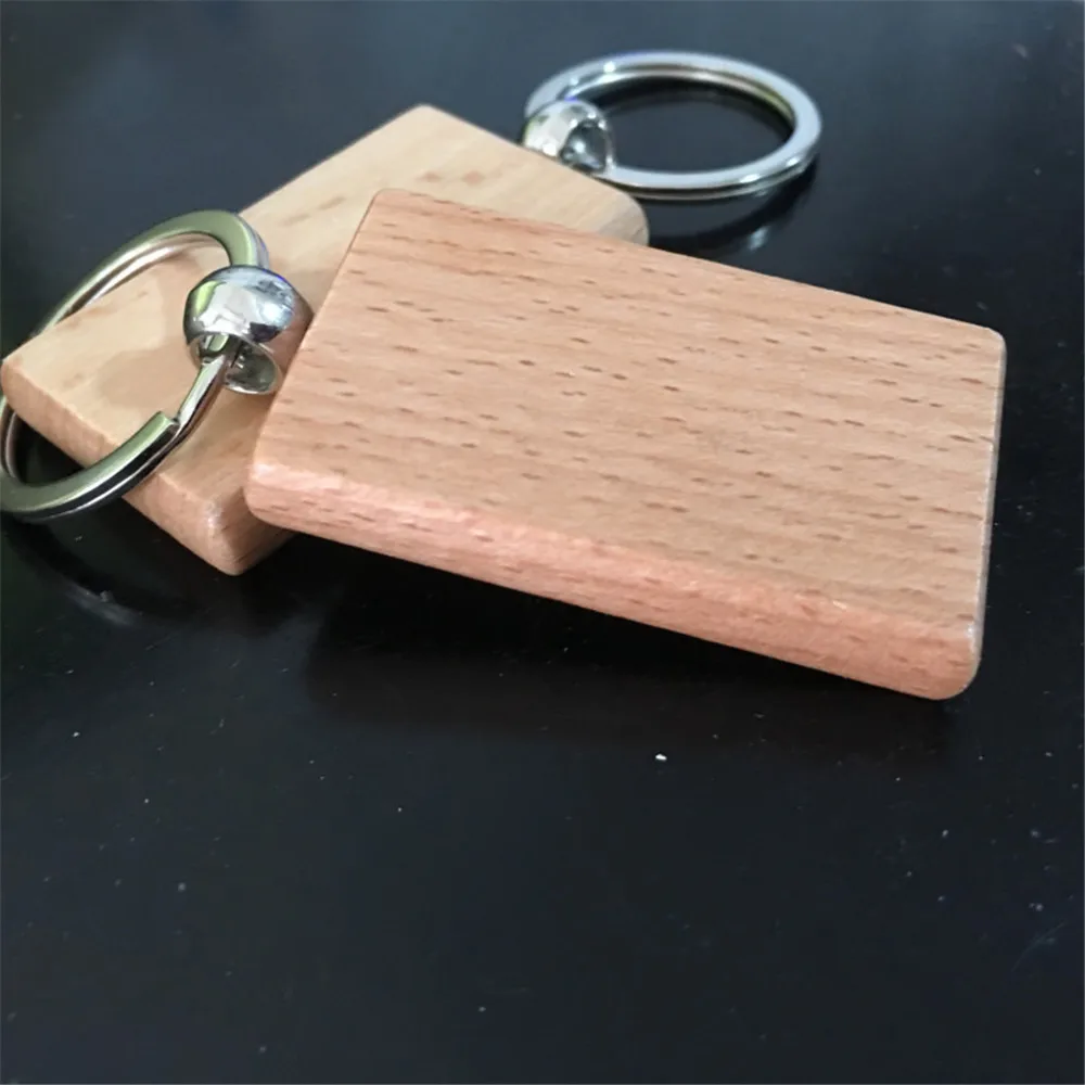 Wooden Keychain Charms Rectangular Circular Collectible Car Key Ring Pendant Bag Ornaments Accessories Party Souvenir Gifts