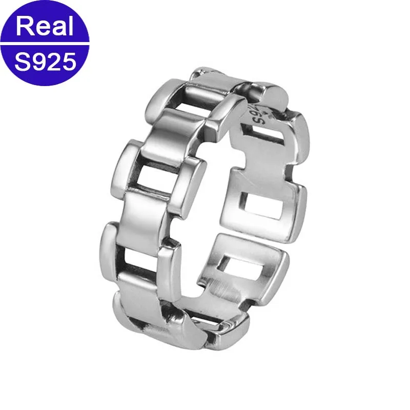 

Fashion Punk Adjustable Rings For Women 925 Silver Fine Jewelry Personality Link Shape Female Cocktail Ring Party Gift