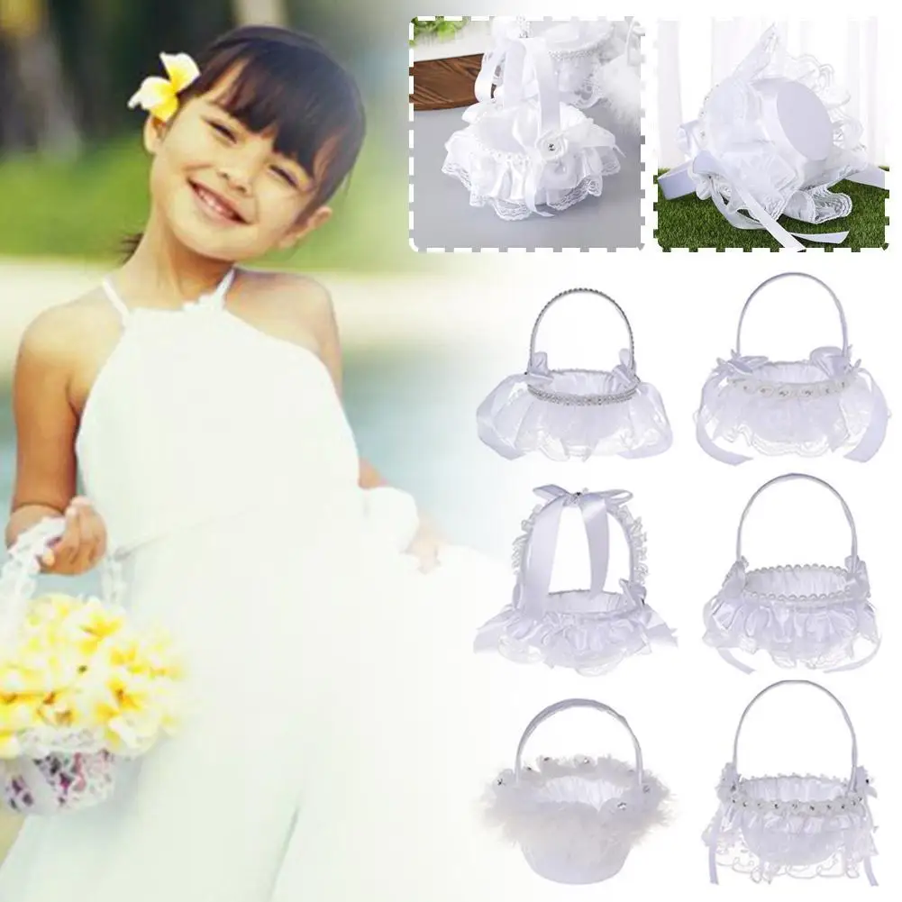 

Wedding Flower Basket Bridesmaid Lace White Flower Girl Basket Vintage Rustic Wedding Ceremony Bridal Shower Table Decor