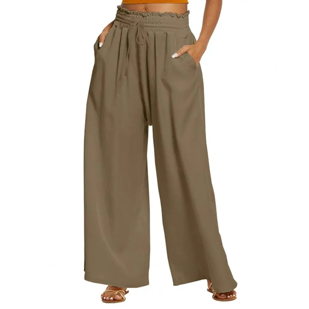 

2023 повседневные женские брюки, широкие прямые однотонные свободные брюки с высокой эластичной талией и карманами, женские длинные брюки