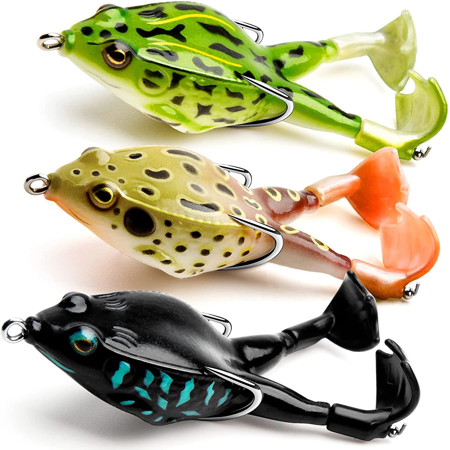 

3Pcs Topwater Frog Lure Fishing Lures Kit Realistic Prop Frog Swimbait Artificial Bait with Double Propeller for Bass Trout