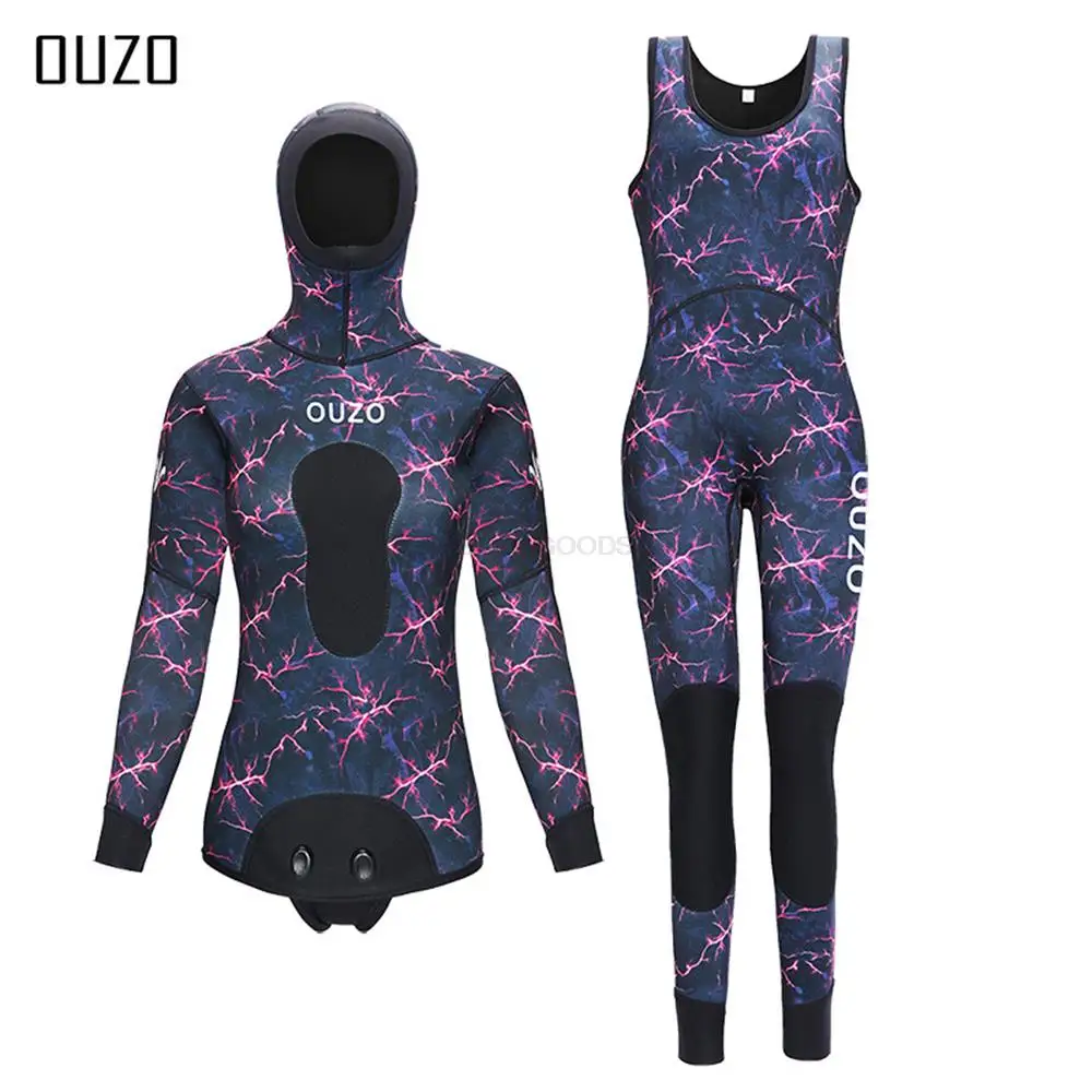 Diving Women 1.5MM Wetsuit Camouflage 2 Pieces Set Spearfishing Warm Fishing Camo Surfers With Chloroprene Winter Diver Suit