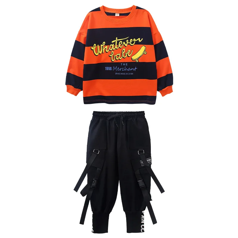 Спортивный костюм для мальчиков Свитшот в полоску рубашка оверсайз топ черные