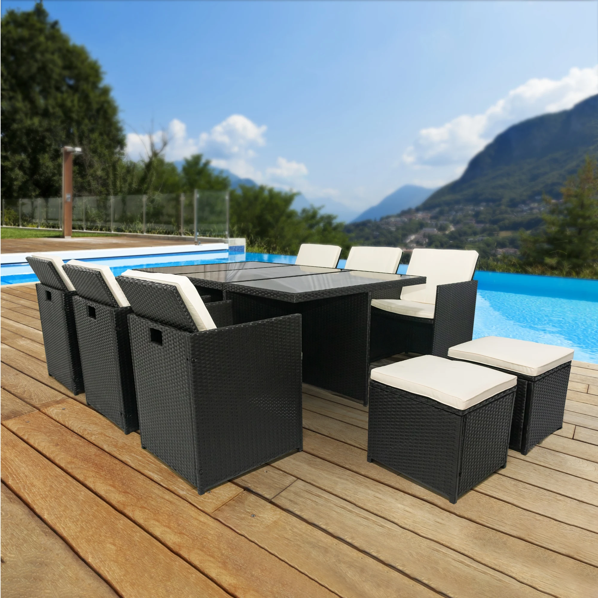 S With Glass Table Patio Furniture Set Cushioned Seating And