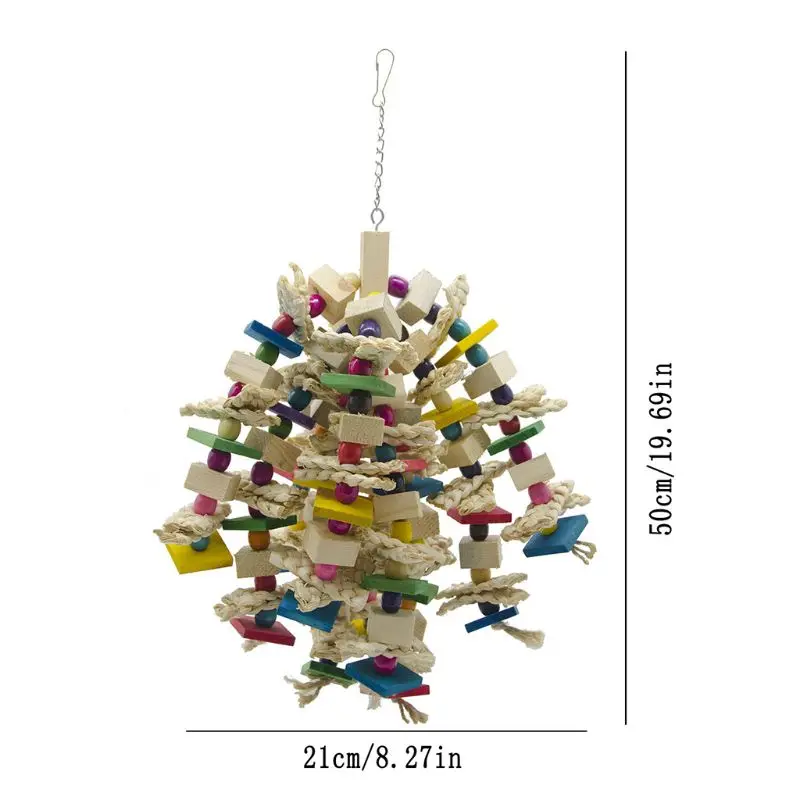 

50*21cm Bird Chewing Toy Parrot Cage Accessories Wooden Blocks Beads Corn Husks for Small and Medium Birds Supplies