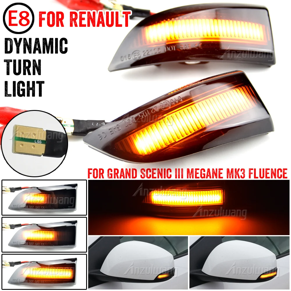 

For Renault Megane MK3 Laguna III Stage Grand Scenic III Fluence Latitude Lagoon Dynamic Turn Signal LED Side Mirror Light