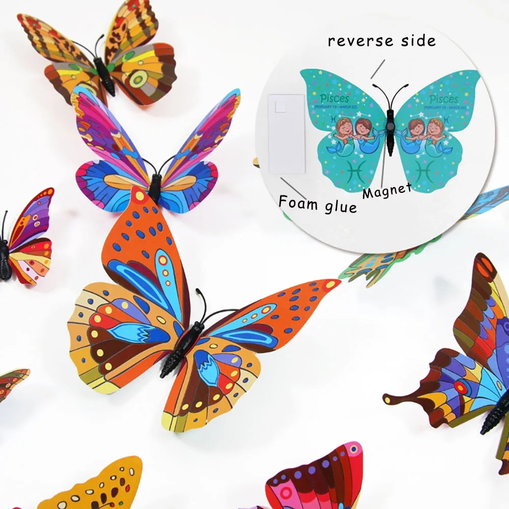 12/24 шт Новые радужные 3d бабочки наклейки на стену Рождество Новый год домашний