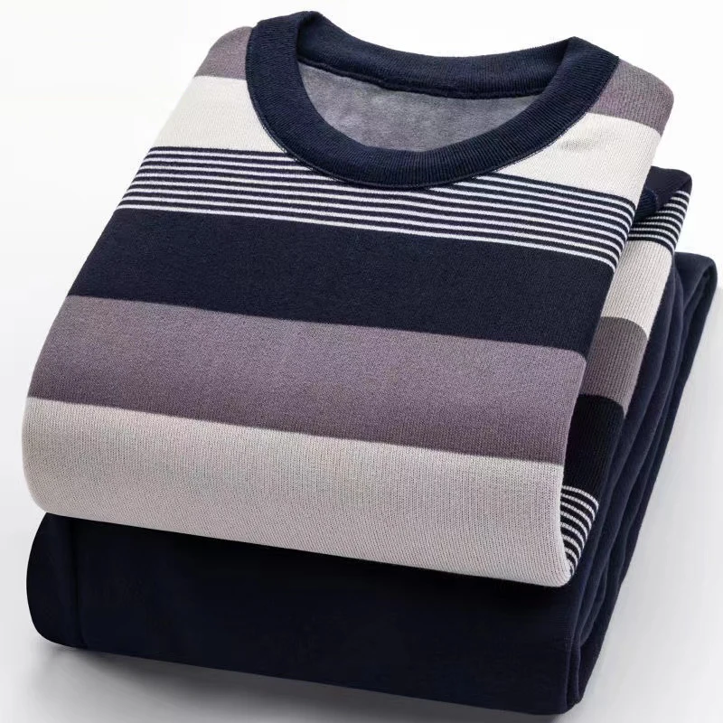 Clothes And Pants Suit Men Thermal Underwear Round Neck Plush Thick Winter Thermal Coat Winter Man Thermal Clothing Solid