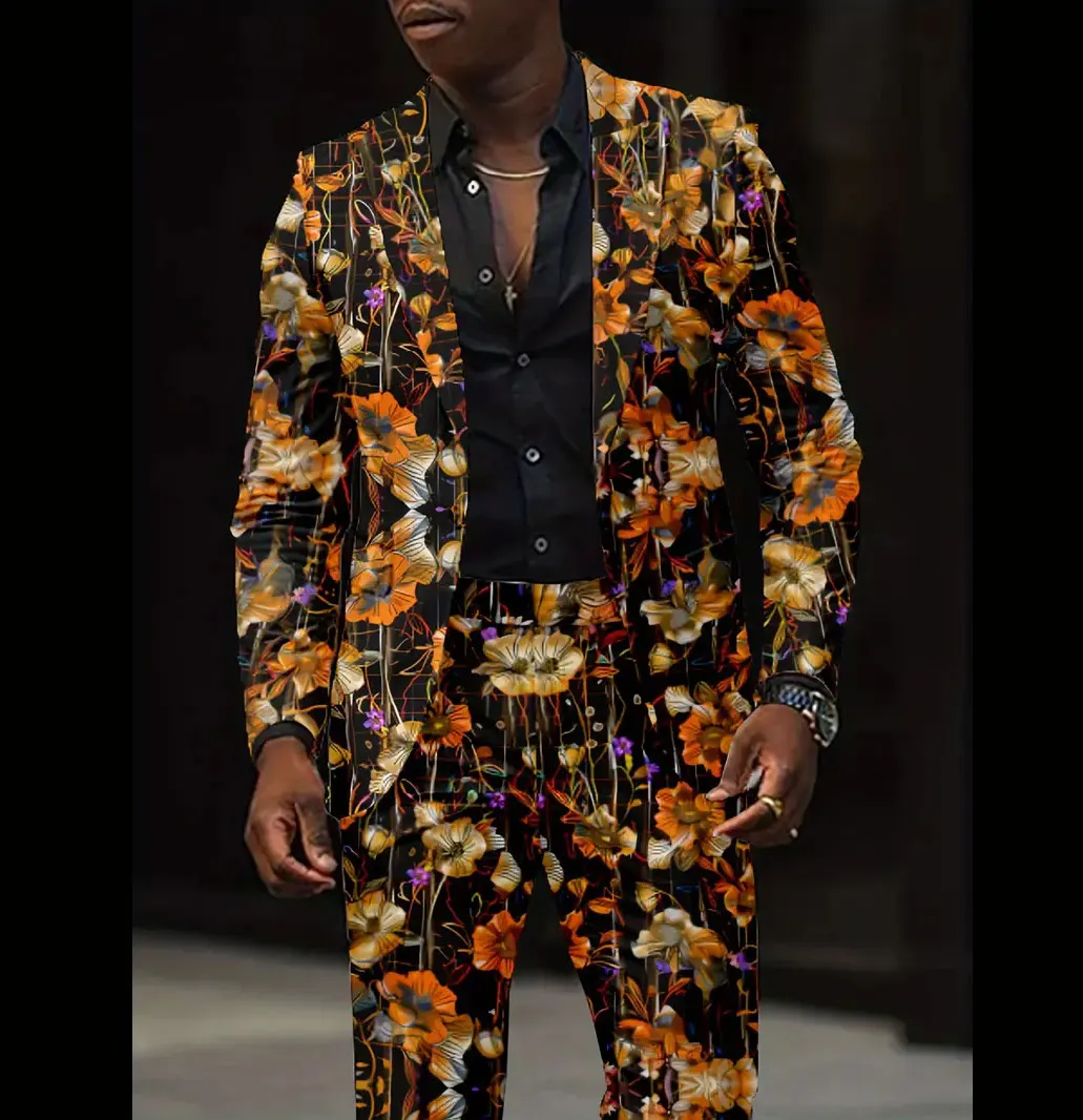 Мужская мода британский роскошный деловой и досуг пиджак с цветочным принтом