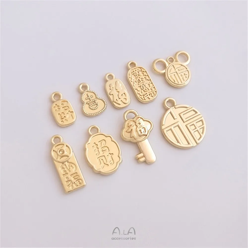 

14K package gold fortune fortune fortune gold ten thousand two blessing word hang card blessing pendant DIY bracelet ornaments