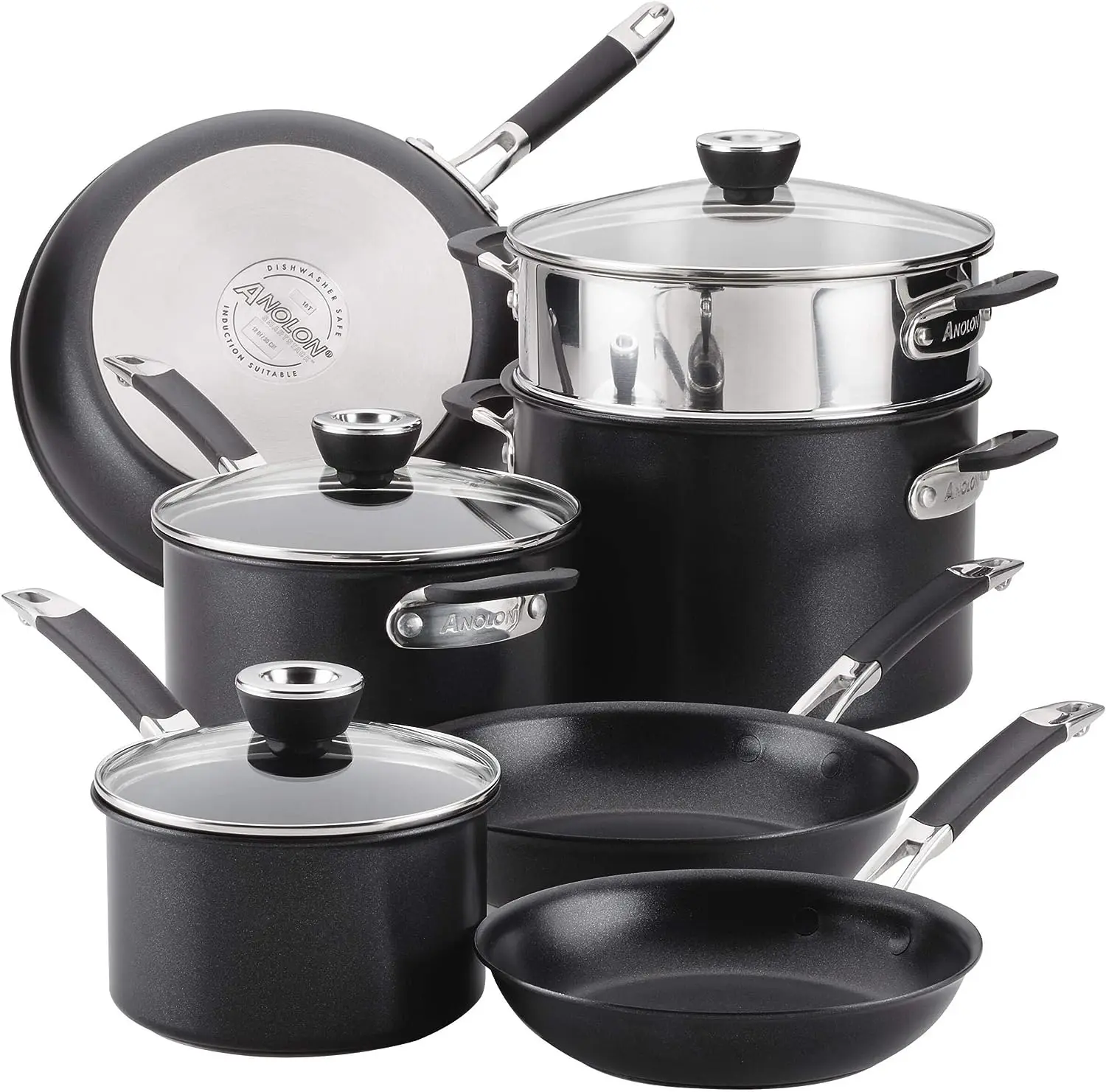 

Hard-Anodized Nesting Pots and Pans Cookware Set, 10-Piece, Black