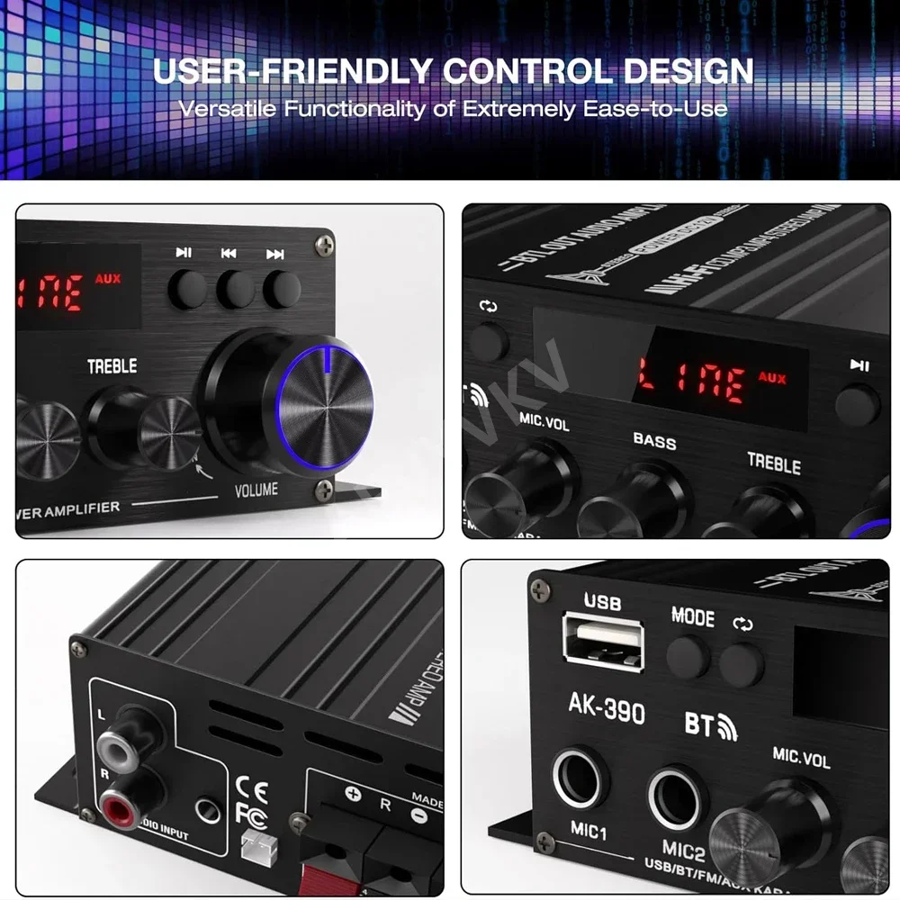 AK390 Усилитель Bluetooth 5.0 Hi-Fi Усилители мощности 400 Втx2 Стерео цифровой усилитель Басс