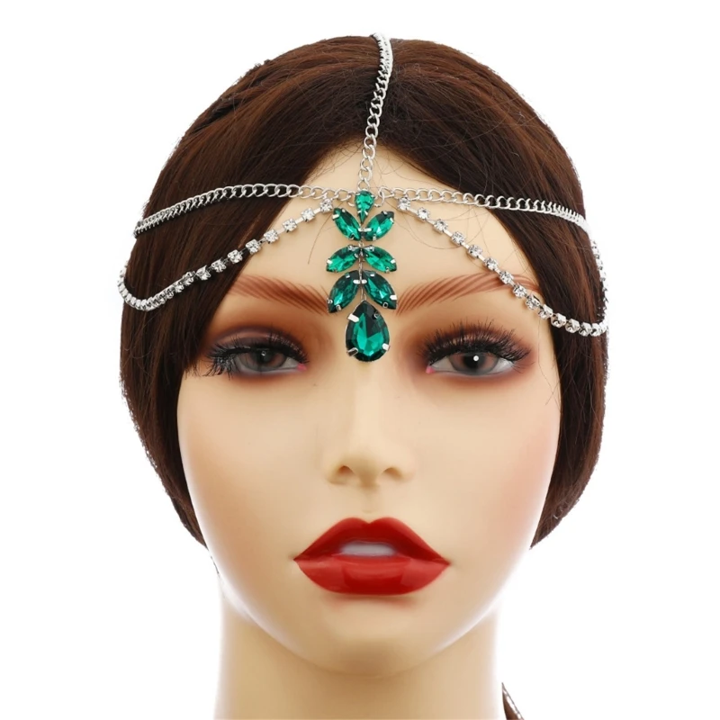 

Fairies Forehead Chain Jewelry Women Photography Double Layer Forehead Chain Shinning Headpieces with Pendant