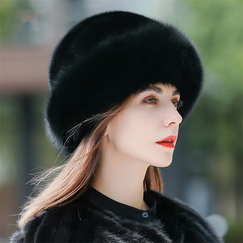 Women's Fox Fur Hats 2022 New Mink Fur Windproof Warm Earmuffs Winter Hats Women's Fur Hats Russian Fox Mink Stitching Hats
