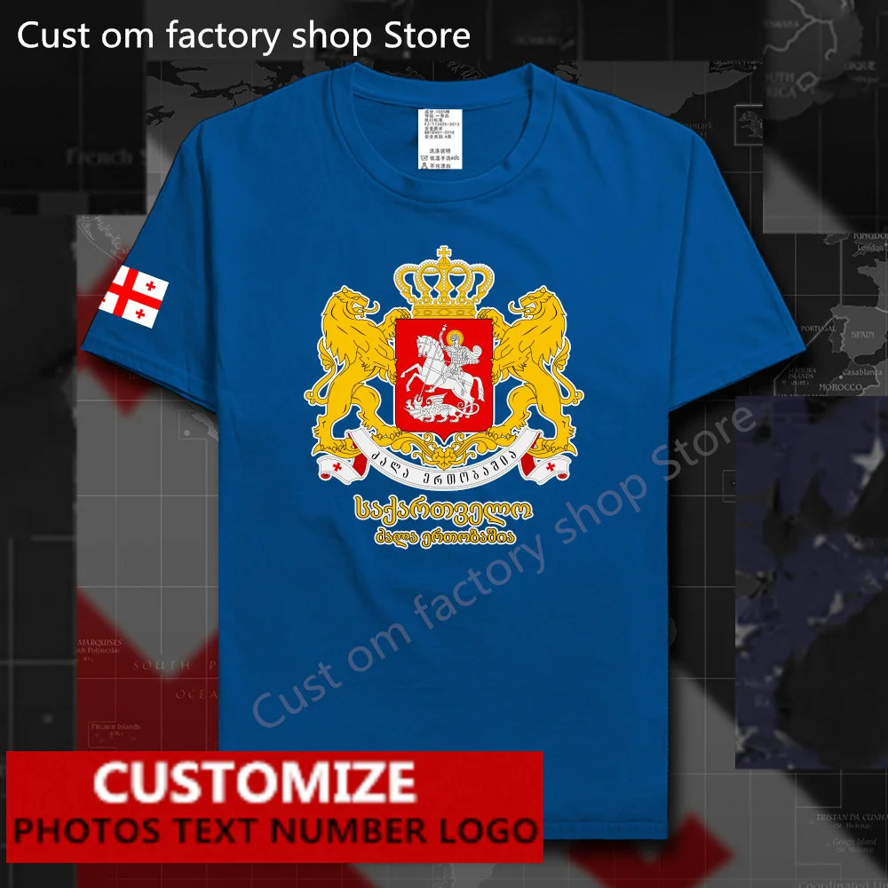 Georgia Country Flag T shirt Free Custom Jersey DIY Name Number LOGO 100% Cotton T-shirts Men Women Loose Casual T-shirt