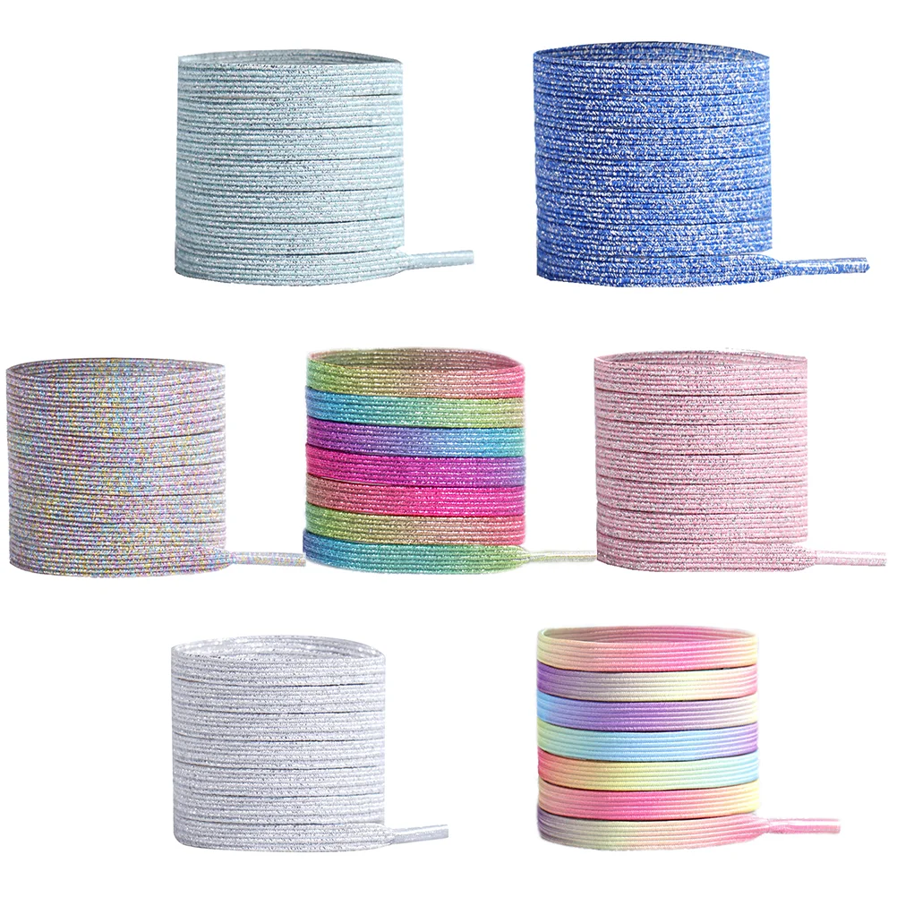 7 Pairs Glitter Shoelaces Replacement Shimmery Kids Sneakers Elastic Stretchy Tieless Colorful