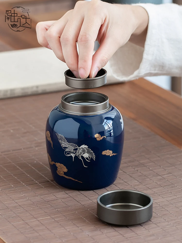 

Blue 360ml Tea Container Chinese Style Ceramic Vintage Travel Tea Caddy Kitchen Coffee Teaware Thee Blikjes Tea Storage Box