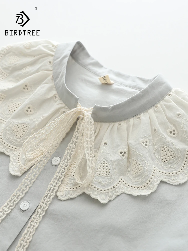 Новая летняя хлопковая рубашка с короткими рукавами кружевные топы-стойки для