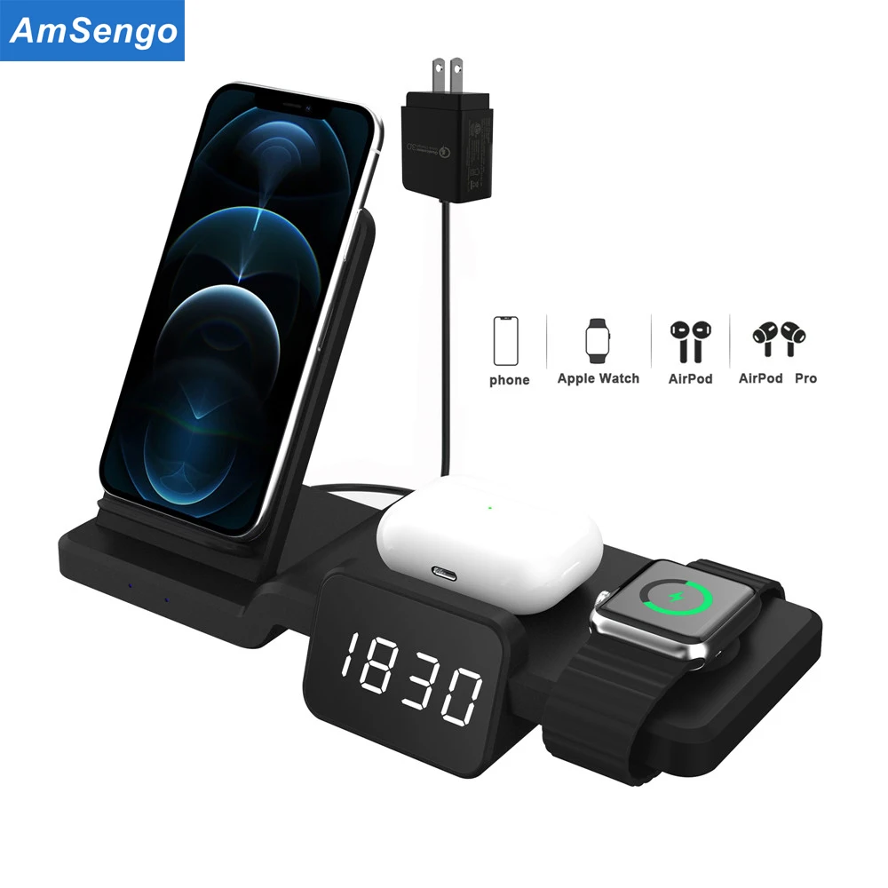 

Новинка, беспроводное зарядное устройство со светодиодной подсветкой, будильник, зарядный коврик для телефона, цифровой термометр для IPhone ...